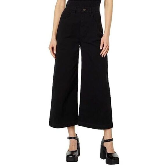 Joie B2294F09195 Women's Sz 6/SM Caviar Black Lierre Wide-Leg Cropped Pants $228 - Picture 1 of 15